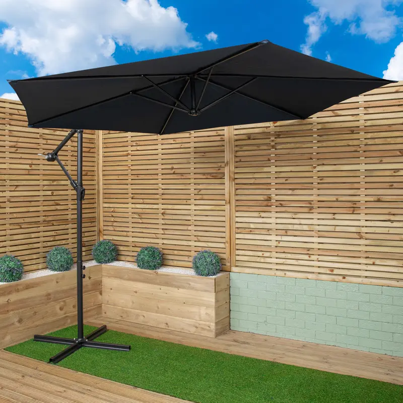 3m Hanging Banana-Style Cantilever Garden Parasol – Includes Protective Cover (Blue)
