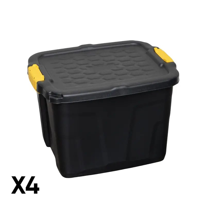 4-Pack of 42L Heavy-Duty Stackable Storage Tubs with Clip-Lock Lids – Black