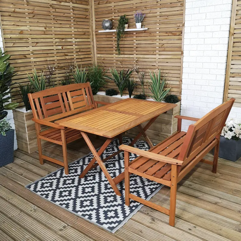 4-Person Folding Rectangular Patio Dining Set with Two Benches