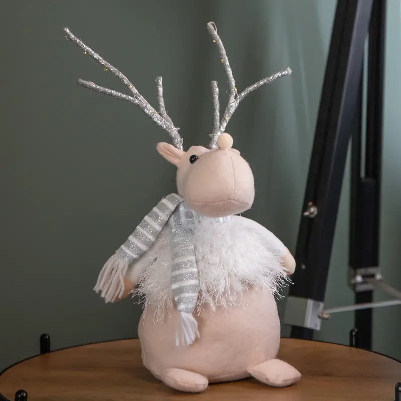 40cm Soft Plush Reindeer Decoration – Battery-Powered LED Antlers for Table or Mantel