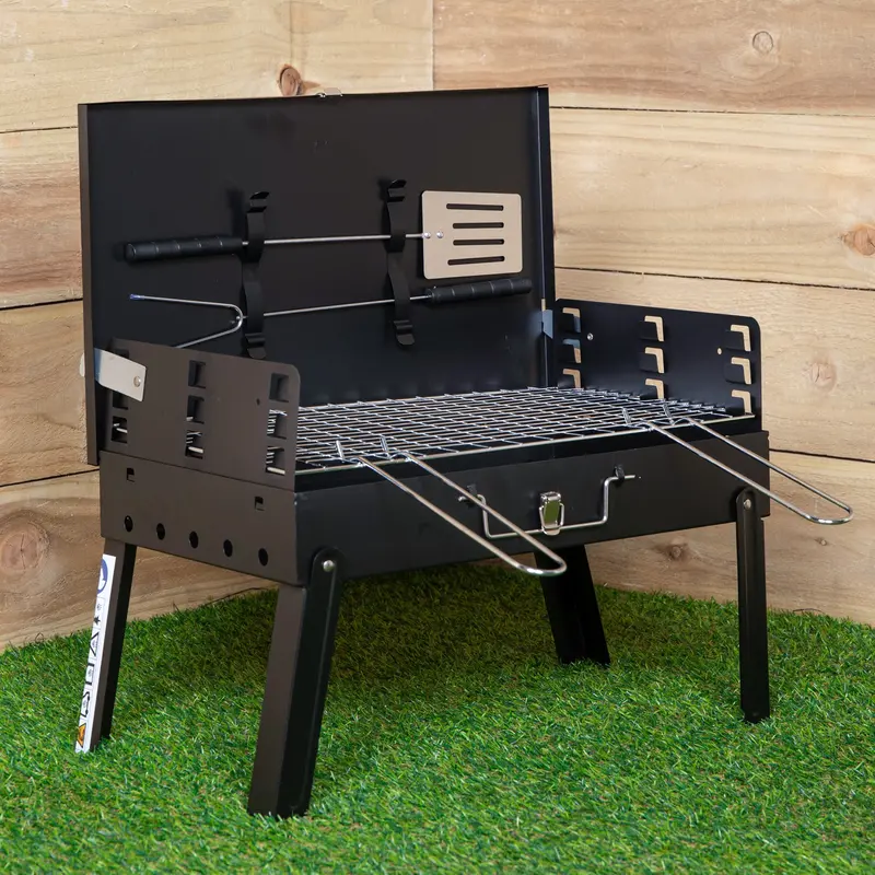 43cm x 26cm Compact Folding Beach & Camping BBQ with Windshield and Tool Set