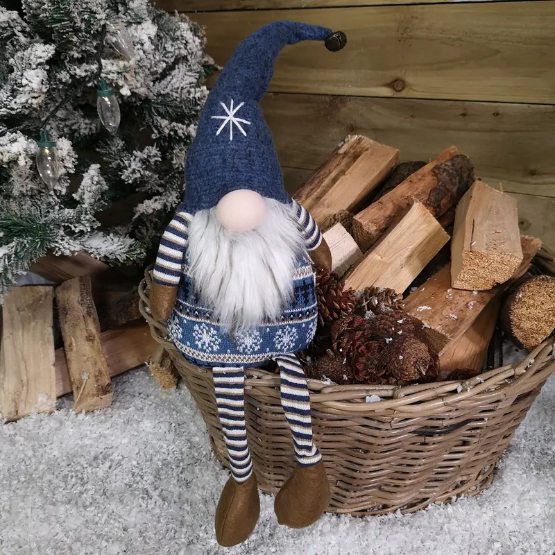 48cm Blue-Hatted Nordic Gnome Gonk Decoration with Dangly Legs and Bell