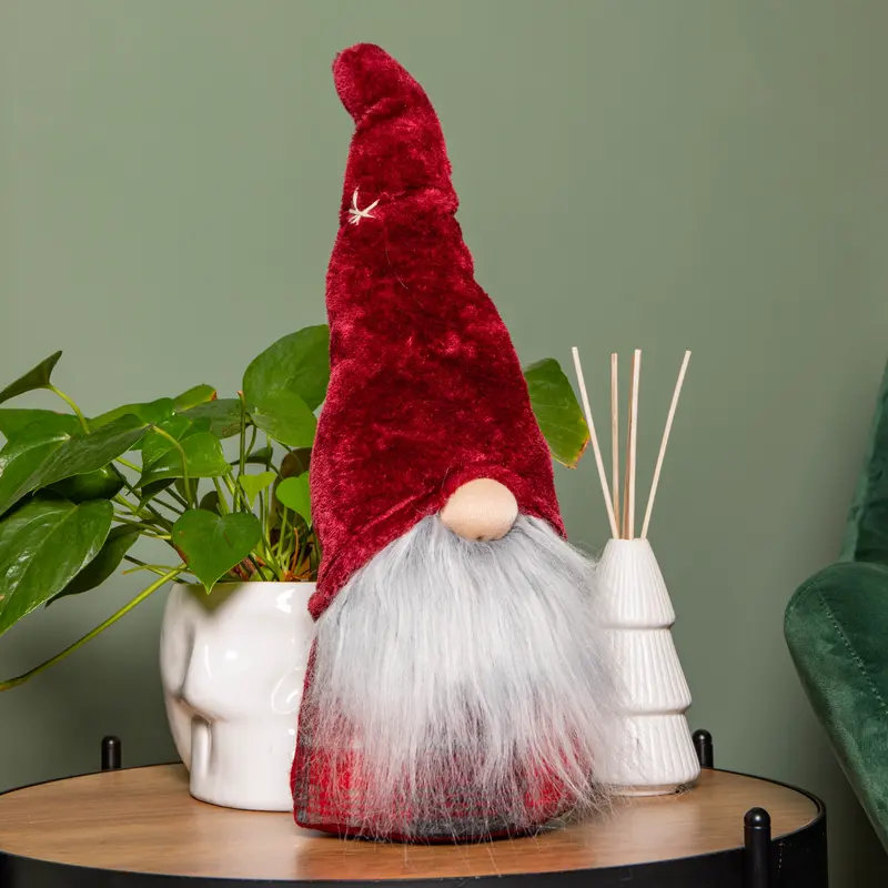 48cm Red Tartan Gonk Figurine with Snowflake-Adorned Hat