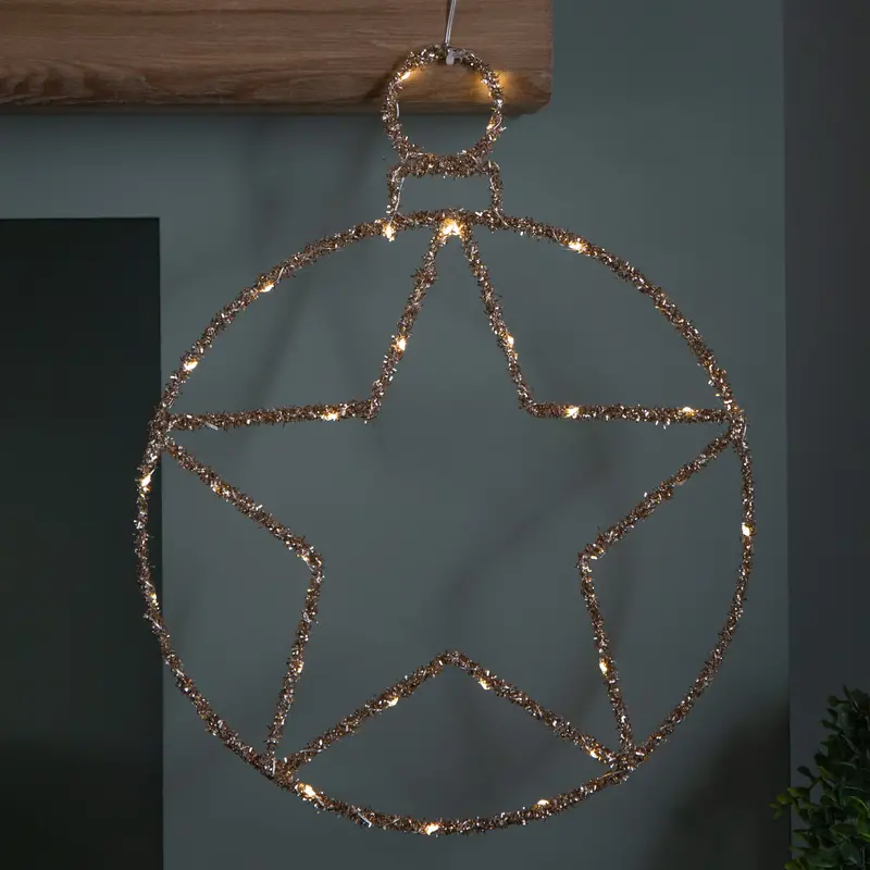 49cm Battery-Operated Warm White Twinkling Gold Star Christmas Ornament