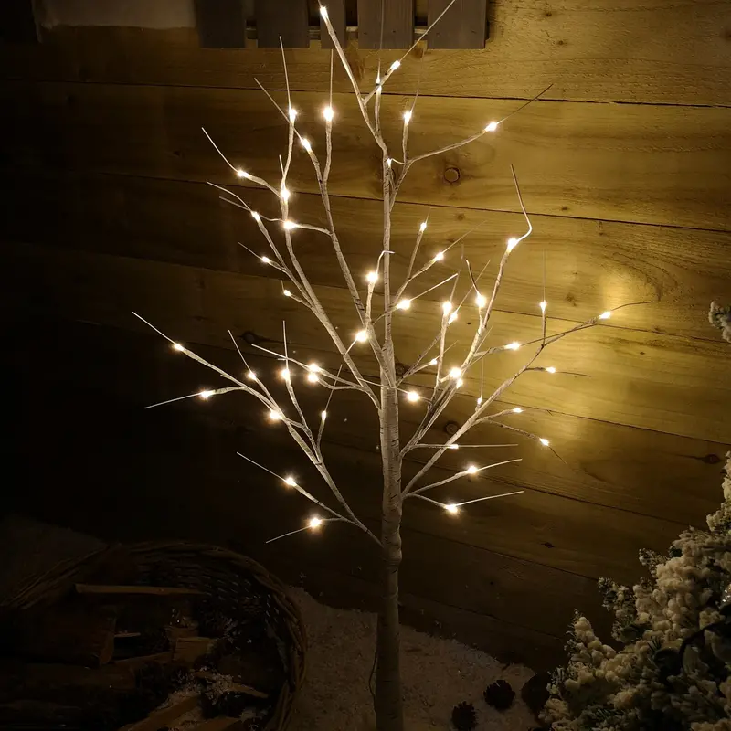 4ft Indoor-Outdoor Illuminated Birch Christmas Tree with 48 Warm White LED Lights
