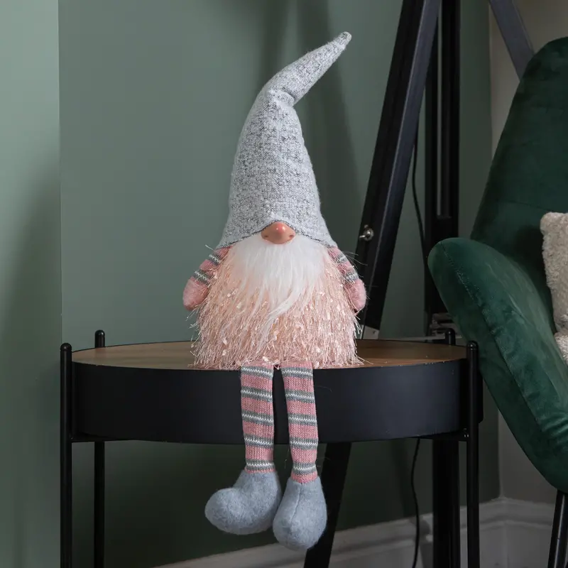 50cm Grey-Hat Gonk Figurine – Battery-Operated LED Holiday Decor with Animated Legs