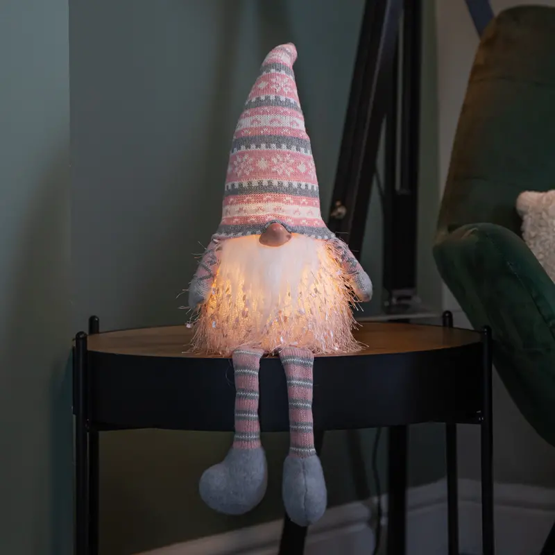 50cm Striped-Hat Gonk Ornament – Light-Up LED Christmas Character with Playful Movement