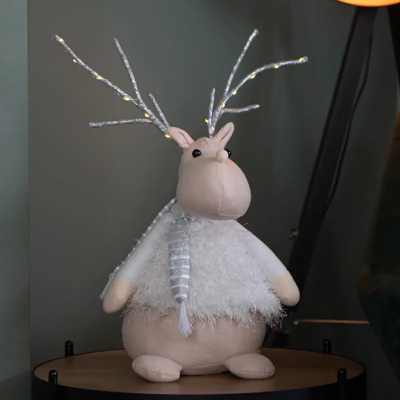 52cm Plush White Reindeer Figurine – Battery-Powered LED Antlers