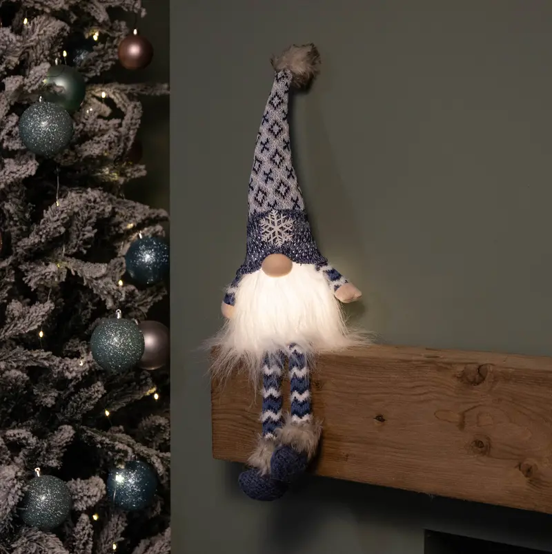 55cm Blue Gonk Figure – Battery-Operated with Dangly Legs & Snowflake Hat