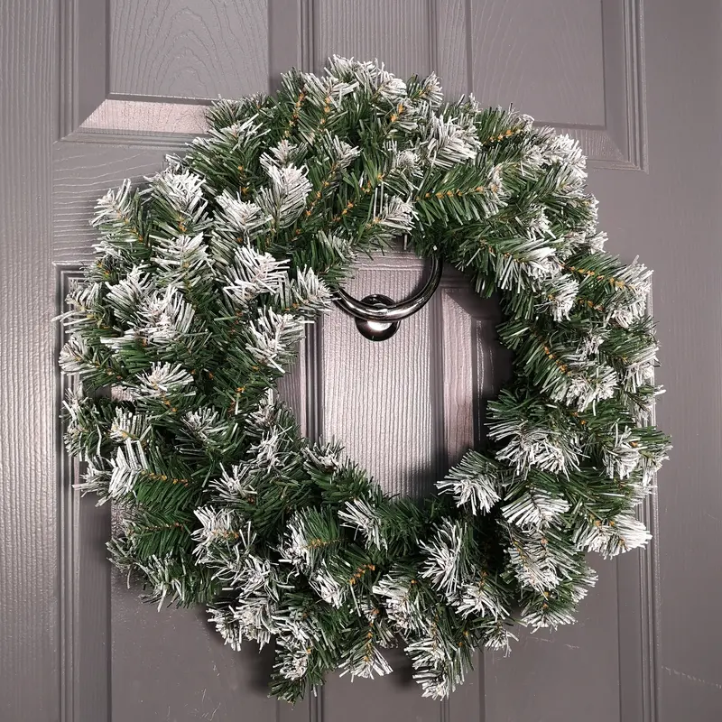 55cm Premier PVC Christmas Door Wreath with Natural Snow-Tipped Green Pine Finish