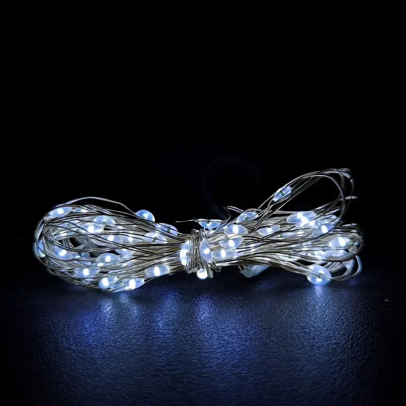 5m Cool White 100-LED Micro String Lights – Battery Operated, Pin Wire, Multi-Function