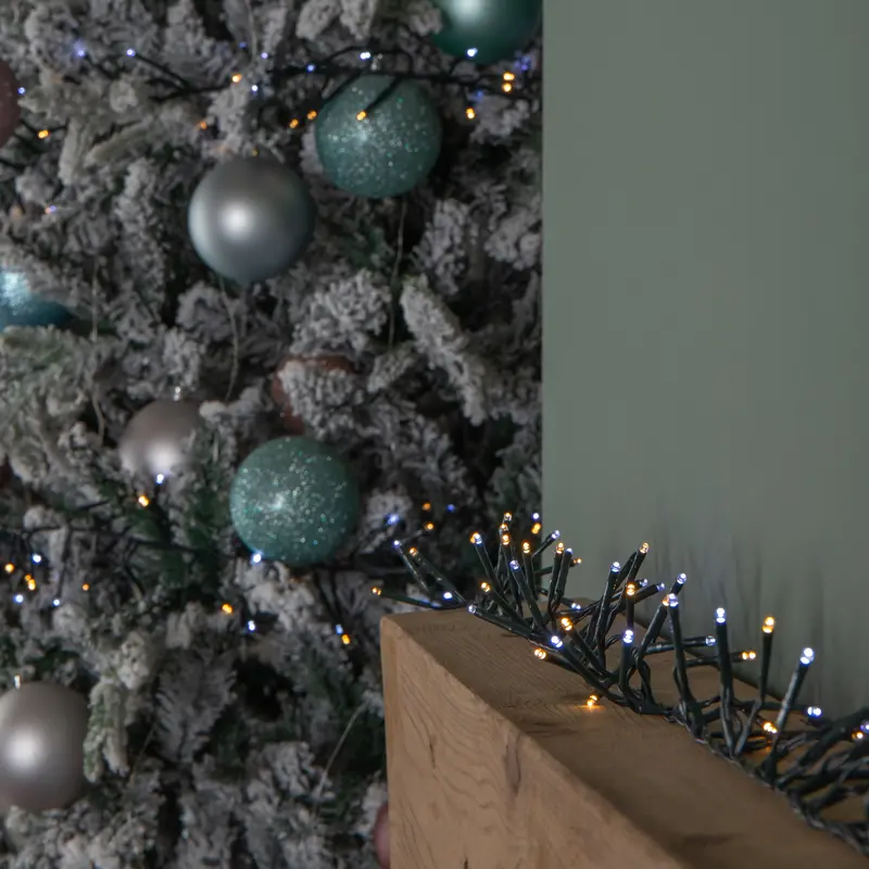 6.2m Cluster String Lights – 480 LEDs in White & Warm White, Auto Timer Function