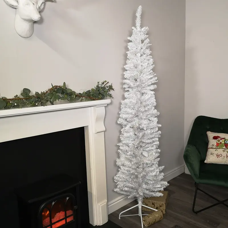 6.5ft Slim White Pencil-Style Artificial Christmas Tree for Compact Spaces