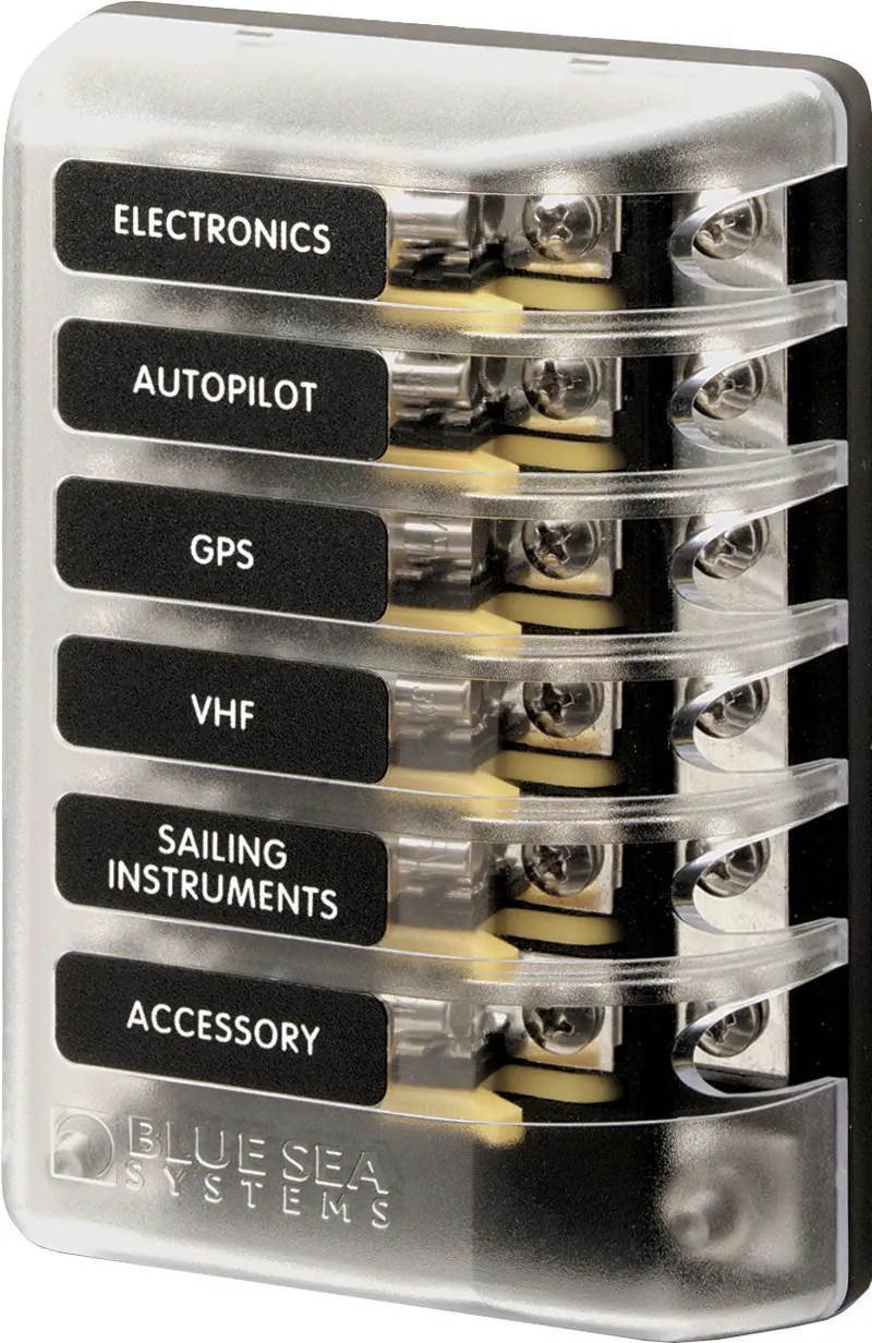 6-Circuit ST-Glass Fuse Block with Negative Bus and Protective Cover