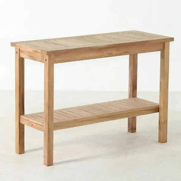 60-Inch Teak Console Table Featuring Integrated Shelf Design