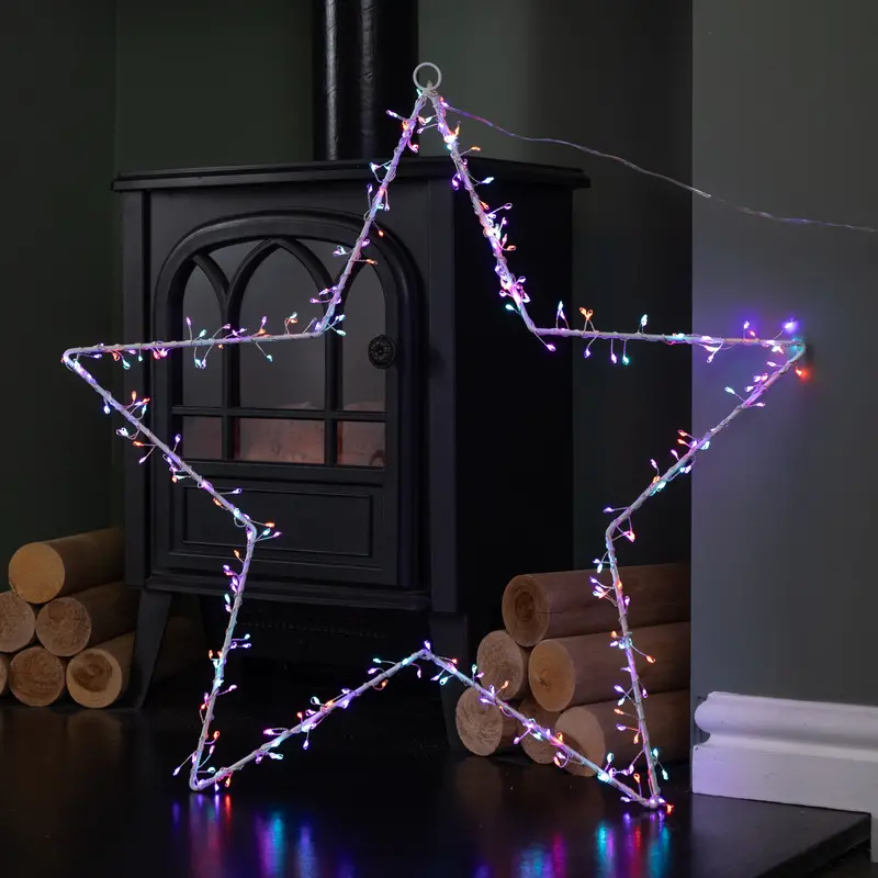 60cm Hanging Metallic Christmas Star – 280 Vibrant Rainbow LEDs, Eye-Catching Display