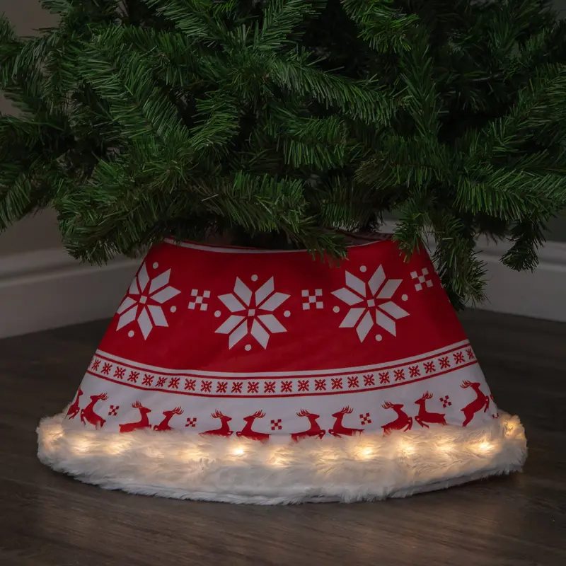 60cm USB-Powered Christmas Tree Collar – Illuminated Snowflake & Reindeer Silhouette with Warm LEDs