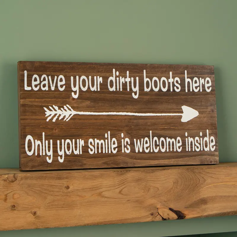 60cm x 30cm Rustic Dark Wood Welcome Arrow Sign – Farmhouse Wall Decor