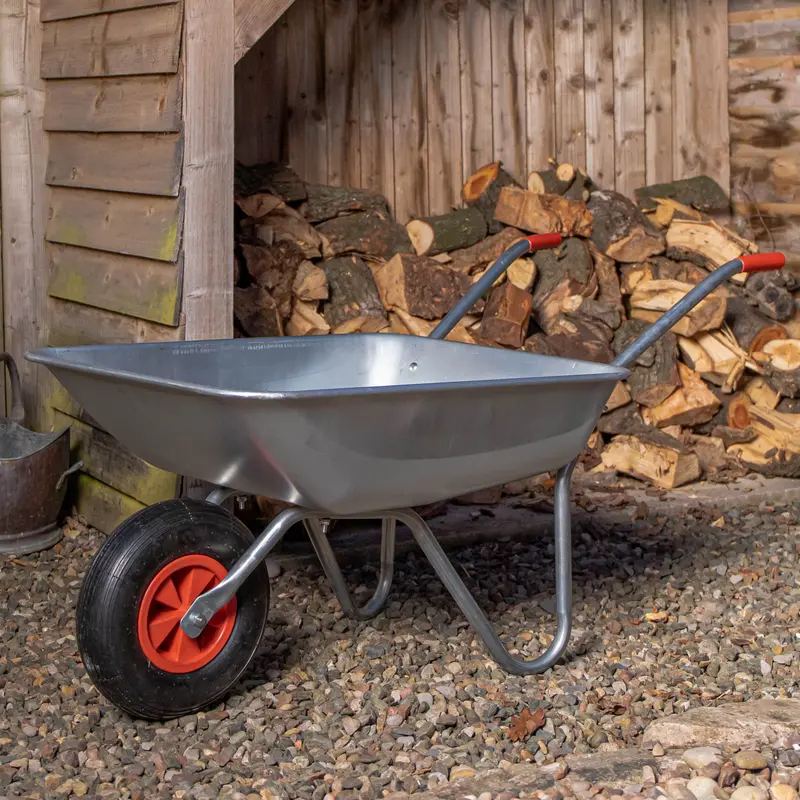 65L Galvanised Steel Garden Wheelbarrow – 60kg Capacity & Pneumatic Tyre