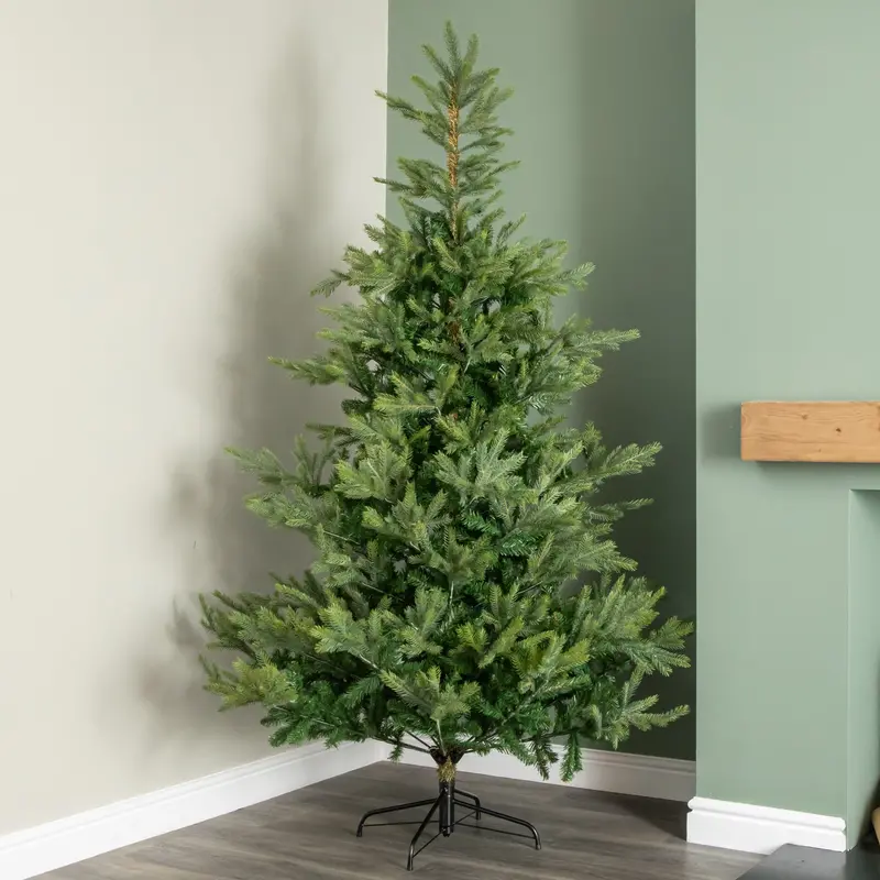 6ft Realistic Grandis Fir Artificial Christmas Tree – 1564 Tips, Metal Stand Included