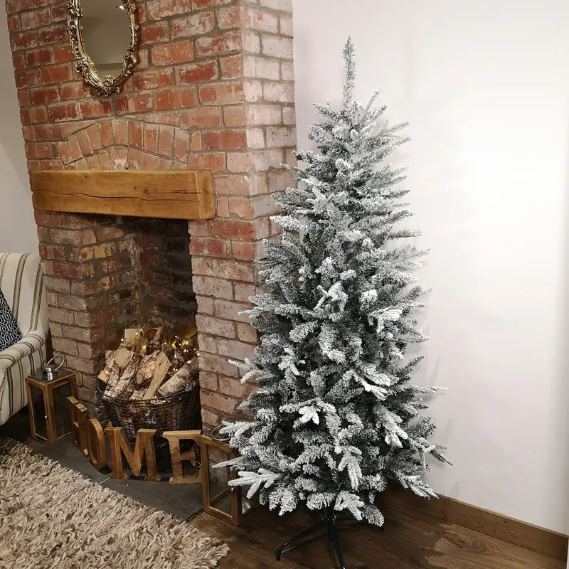 6ft Slim Lapland Snow-Flocked Green Artificial Christmas Tree by Premier