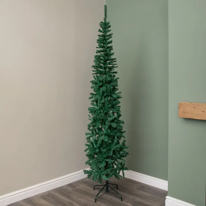 7.5ft Green Spruce Pencil Pine Christmas Tree with Sturdy Metal Stand