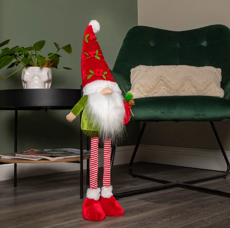 71cm Extendable-Leg Gonk Figure – Festive Red & Green Santa Hat Standing Decoration