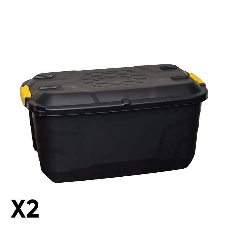75L Stackable Lockable Storage Tubs – 2-Pack with Wheels & Secure Clips (Black)
