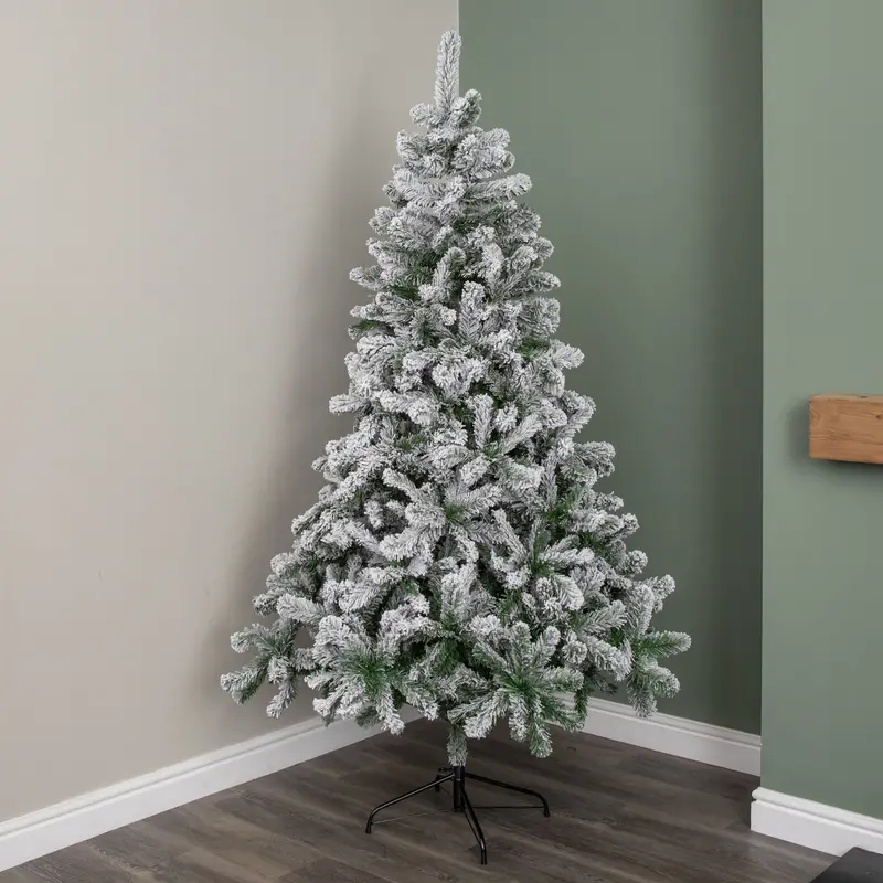 7ft Realistic Snow-Dusted Pine Artificial Tree with Sturdy Metal Stand