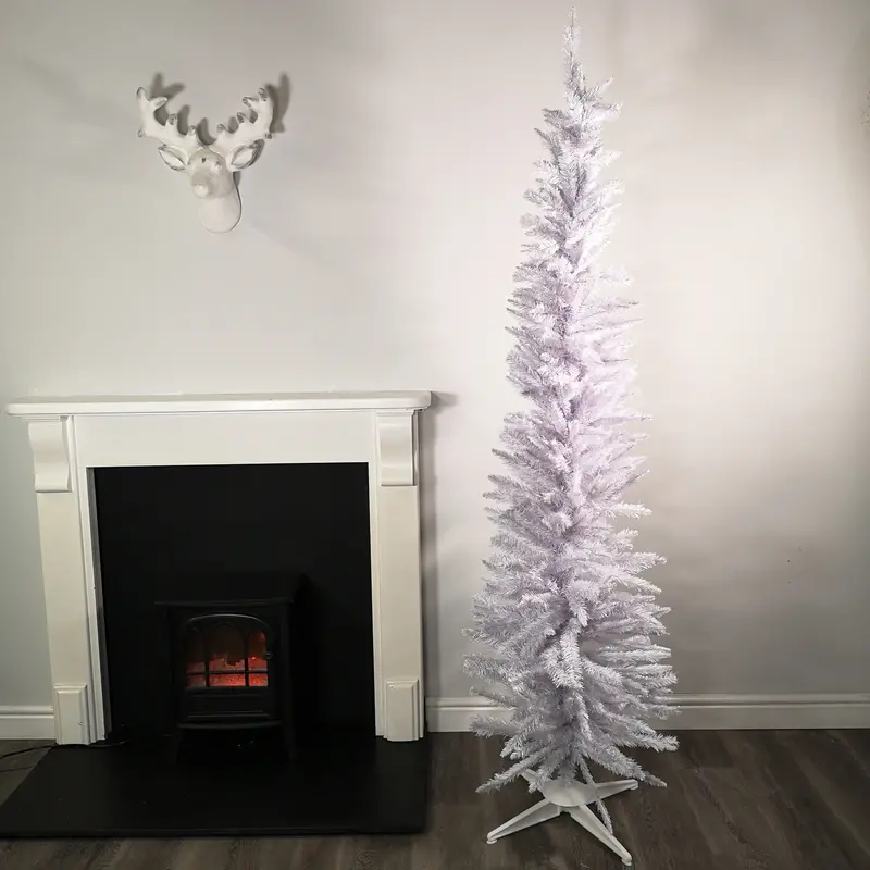 7ft White Pencil Pine Christmas Tree – 401 Dense, Snow-Tipped Branches