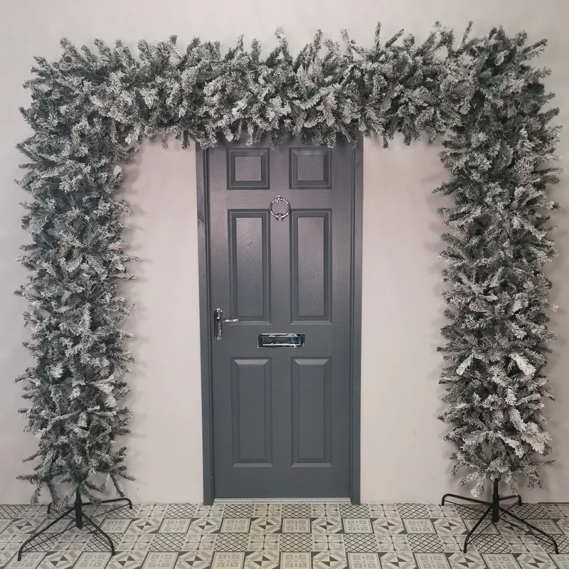 8-Foot Indoor Flocked PVC Christmas Arch Tree with Snow-Tipped Branches and Flat Top