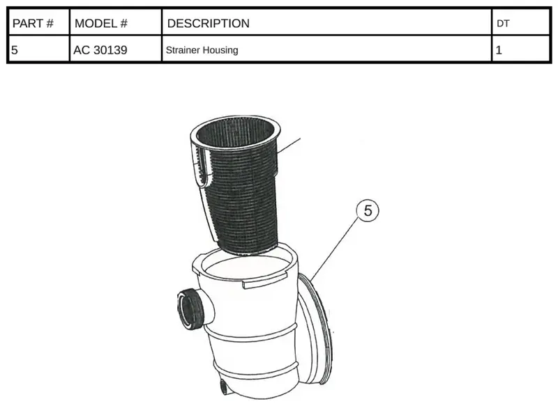 AC 30139 Strainer Housing Replacement for Standard Pool Pumps