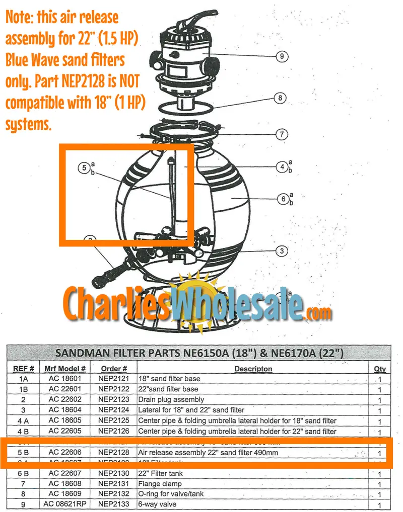 AC22606 NEP2128 Air Release Tube – 22-Inch Sand Filter Replacement