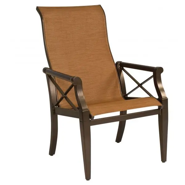 Andover Padded Sling High-Back Dining Armchair – Woodard Comfort-Focused Patio Seat