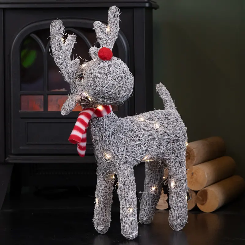 Battery-Operated Rattan Blitzen Reindeer – 51cm Warm White LED Holiday Decoration