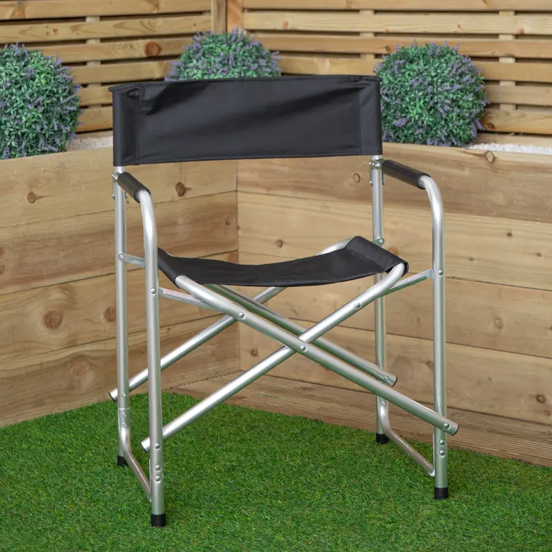 Black Aluminium-Framed Folding Garden Chair – Canvas Outdoor Patio Seat with Carry Case