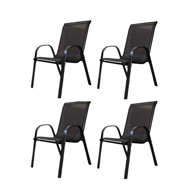 Black Textilene Garden Patio Chair Set – 4-Piece Outdoor Seating
