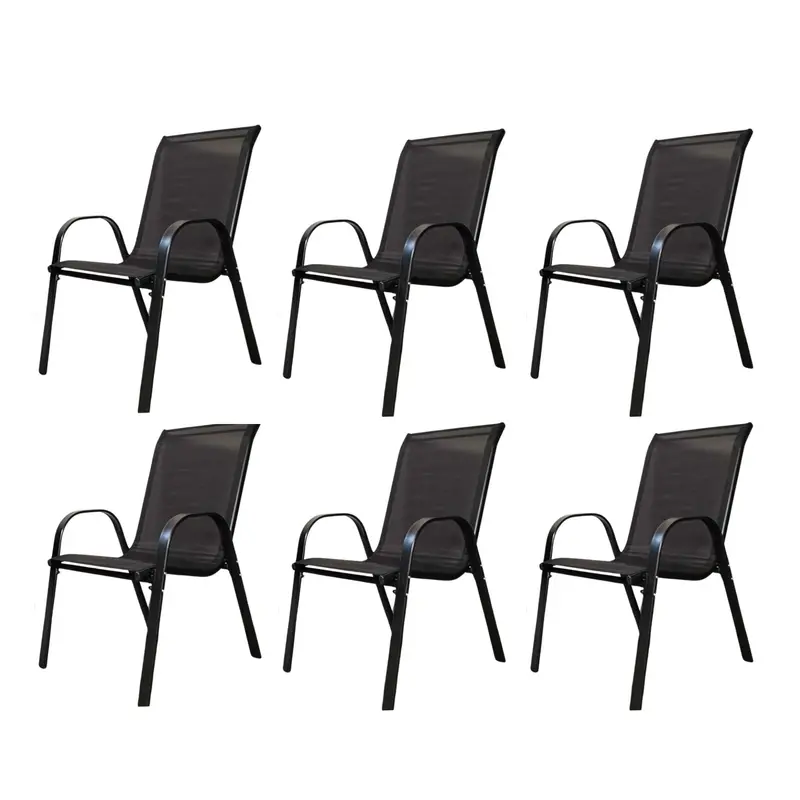 Black Textilene Outdoor Patio Dining Chair Set – 6-Piece Garden Furniture