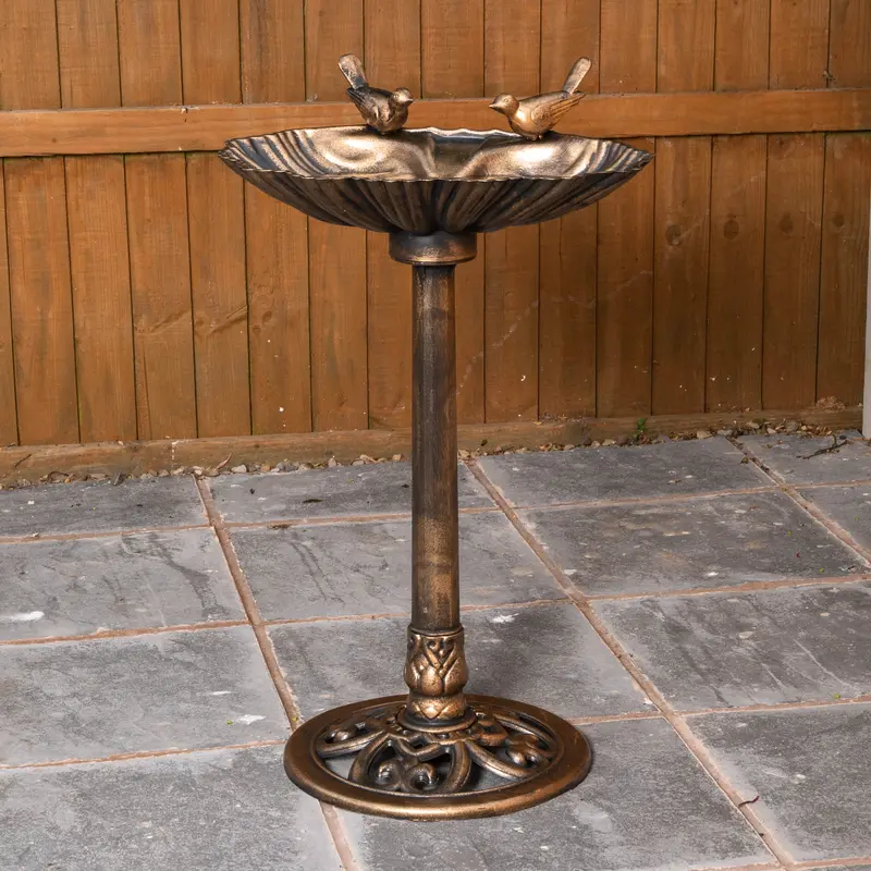 Bronze-Effect Freestanding Bird Bath – 81cm with Decorative Sculptures
