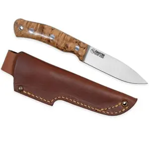 Casstrom No. 10 SFK Knife – Stabilized Curly Birch Handle, Stainless Blade, Leather Sheath