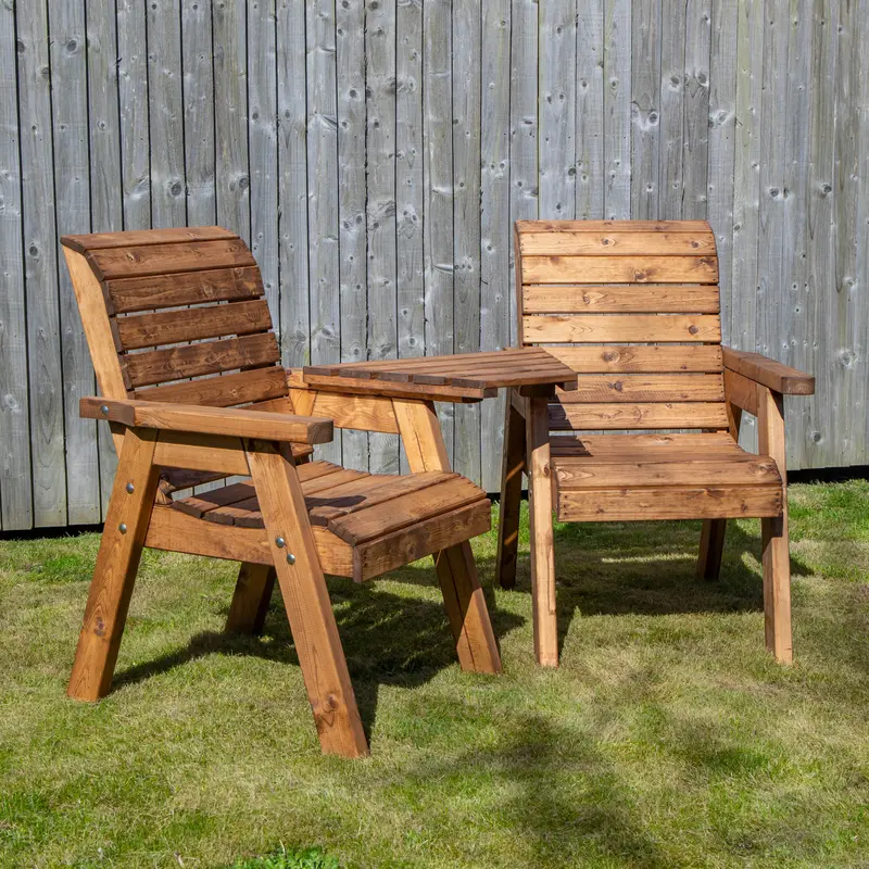 Charles Taylor Two-Seater Rustic Garden Love Seat – Handmade Timber with Integrated Tray