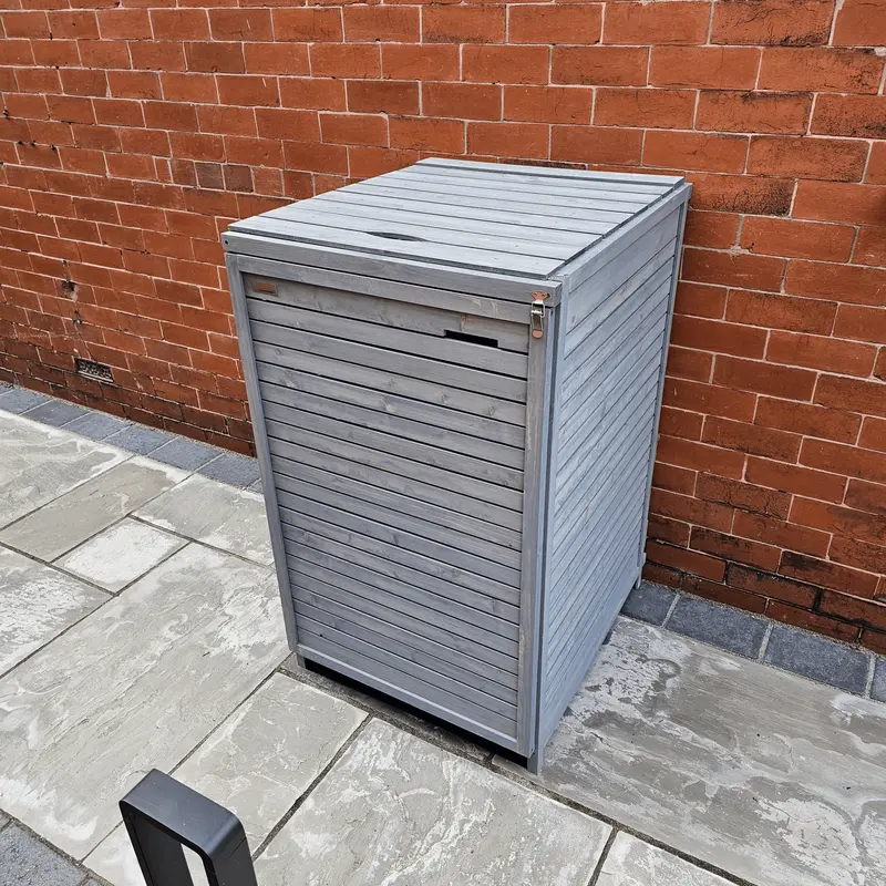 Compact 68cm x 1.14m Grey Wooden Garden Bin Store for Single Wheelie Bin