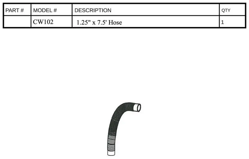 CW102 1.25″ x 7.5 ft Hose – Flexible Replacement Tubing