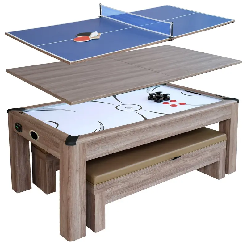 Driftwood 7-Foot 3-in-1 Convertible Air Hockey Table with Ping Pong and Dining Top