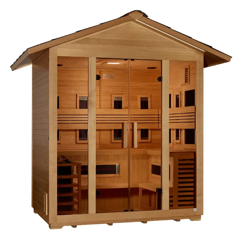 Golden Designs Gargellen 5-Person Outdoor Hybrid Sauna – PureTech™ Full-Spectrum IR or Stove-Heated