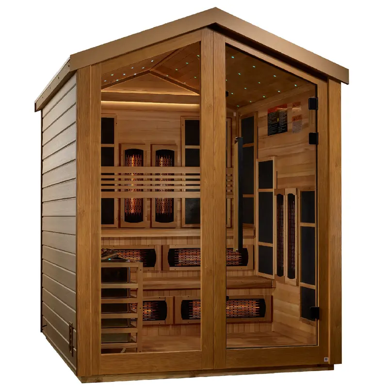 Golden Designs Kaskinen 6-Person Barn-Style Hybrid Sauna – PureTech™ Full-Spectrum IR or Wood-Stove Ready