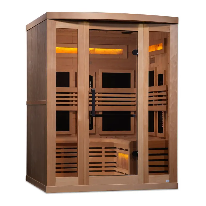 Golden Designs Reserve Edition 3-Person Full-Spectrum Sauna with Near-Zero EMF & Himalayan Salt Bar