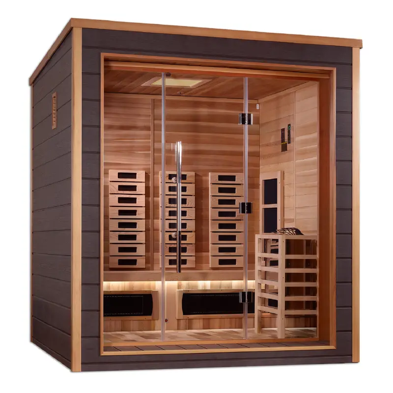 Golden Designs Visby 3-Person Dual-Mode Hybrid Sauna – PureTech™ Full-Spectrum IR & Traditional Options