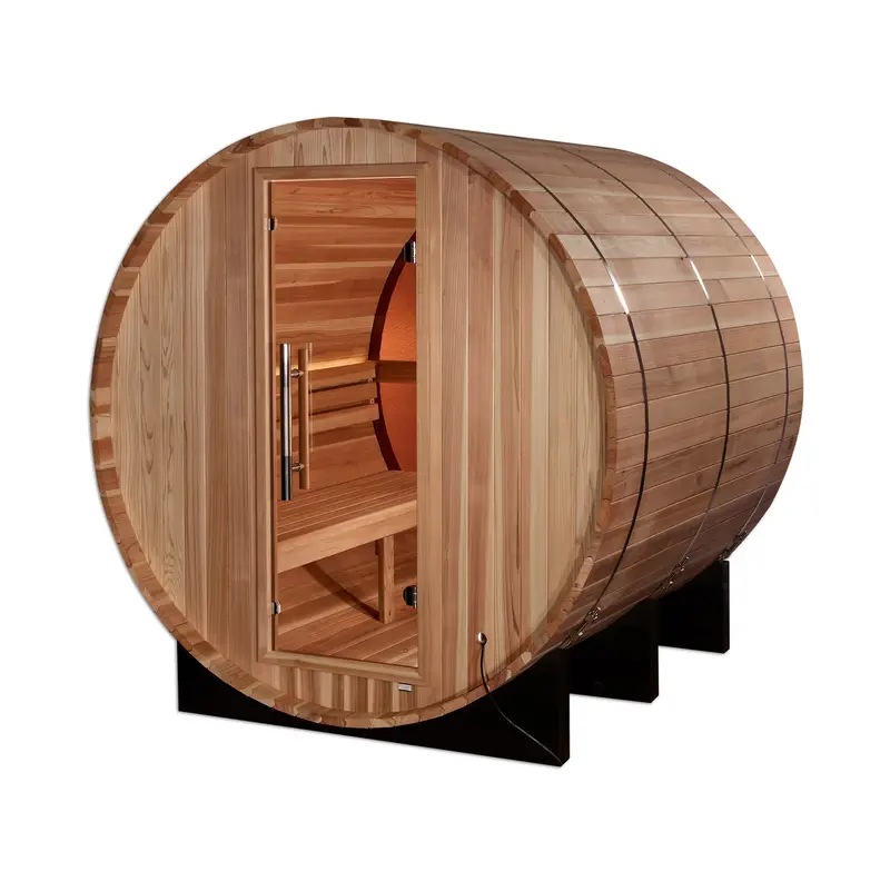 Golden Designs Zurich 4-Person Bronze-View Barrel Sauna – Traditional Outdoor/Indoor