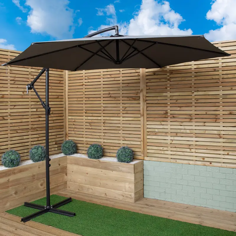 Grey 3m Hanging Banana Cantilever Parasol with Protective Cover